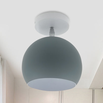 Small Half Sphere Adjustable Flush Mount Macaron Aluminum 1 Bulb Yellow/Pink/Grey Semi Flush Mount Lighting Fixture Grey Clearhalo 'Ceiling Lights' 'Close To Ceiling Lights' 'Close to ceiling' 'Semi-flushmount' Lighting' 1460752