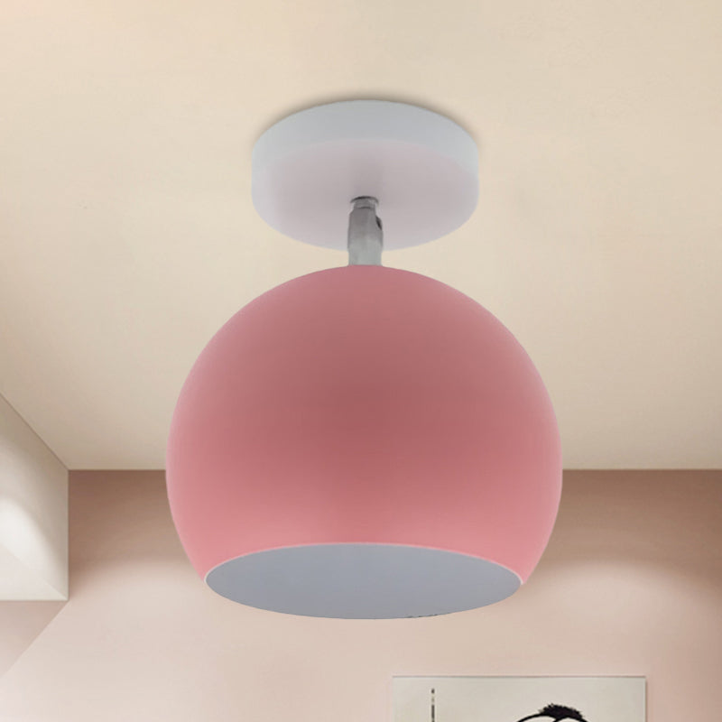 Small Half Sphere Adjustable Flush Mount Macaron Aluminum 1 Bulb Yellow/Pink/Grey Semi Flush Mount Lighting Fixture Pink Clearhalo 'Ceiling Lights' 'Close To Ceiling Lights' 'Close to ceiling' 'Semi-flushmount' Lighting' 1460756