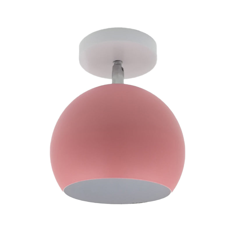 Small Half Sphere Adjustable Flush Mount Macaron Aluminum 1 Bulb Yellow/Pink/Grey Semi Flush Mount Lighting Fixture Clearhalo 'Ceiling Lights' 'Close To Ceiling Lights' 'Close to ceiling' 'Semi-flushmount' Lighting' 1460758