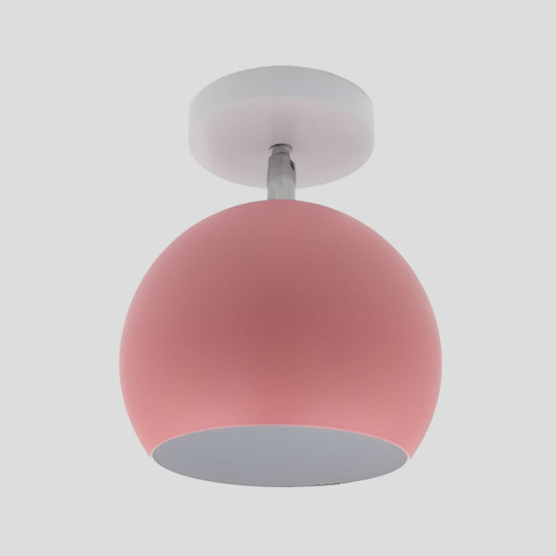 Small Half Sphere Adjustable Flush Mount Macaron Aluminum 1 Bulb Yellow/Pink/Grey Semi Flush Mount Lighting Fixture Clearhalo 'Ceiling Lights' 'Close To Ceiling Lights' 'Close to ceiling' 'Semi-flushmount' Lighting' 1460759