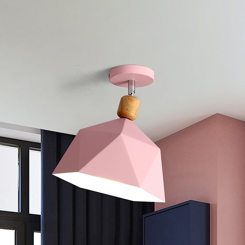 Pivot Shade Faceted Dome Flush Light Macaron Metal Single Apartment Semi Flush Mount Ceiling Fixture in Pink/Gold-Wood - Pink - Clearhalo - 'Ceiling Lights' - 'Close To Ceiling Lights' - 'Close to ceiling' - 'Semi-flushmount' - Lighting' - 1460760