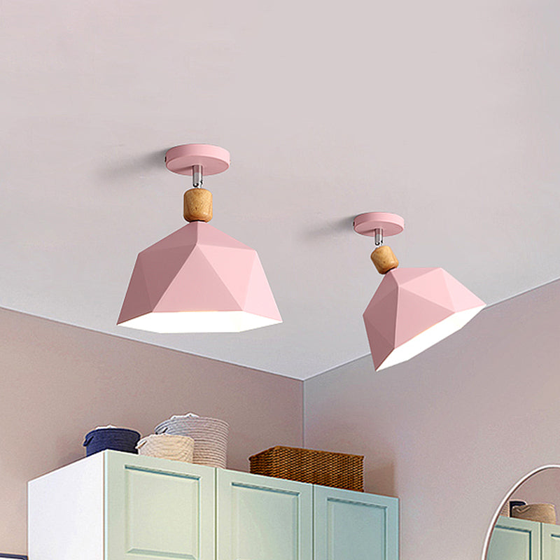 Pivot Shade Faceted Dome Flush Light Macaron Metal Single Apartment Semi Flush Mount Ceiling Fixture in Pink/Gold-Wood - Clearhalo - 'Ceiling Lights' - 'Close To Ceiling Lights' - 'Close to ceiling' - 'Semi-flushmount' - Lighting' - 1460761