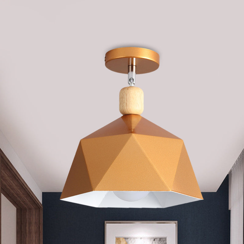 Pivot Shade Faceted Dome Flush Light Macaron Metal Single Apartment Semi Flush Mount Ceiling Fixture in Pink/Gold-Wood - Gold - Clearhalo - 'Ceiling Lights' - 'Close To Ceiling Lights' - 'Close to ceiling' - 'Semi-flushmount' - Lighting' - 1460765