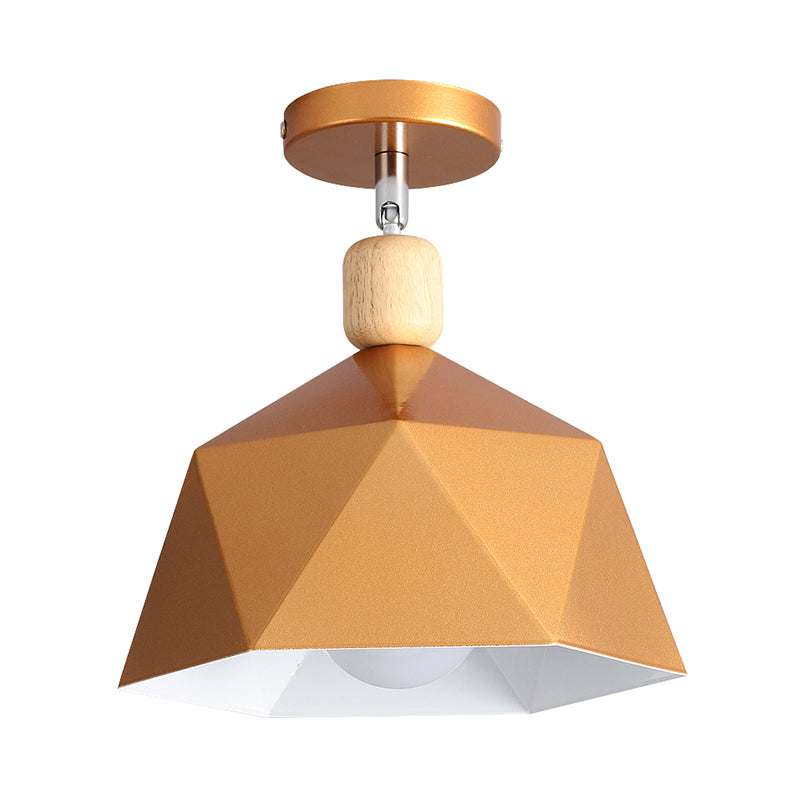 Pivot Shade Faceted Dome Flush Light Macaron Metal Single Apartment Semi Flush Mount Ceiling Fixture in Pink/Gold-Wood - Clearhalo - 'Ceiling Lights' - 'Close To Ceiling Lights' - 'Close to ceiling' - 'Semi-flushmount' - Lighting' - 1460767