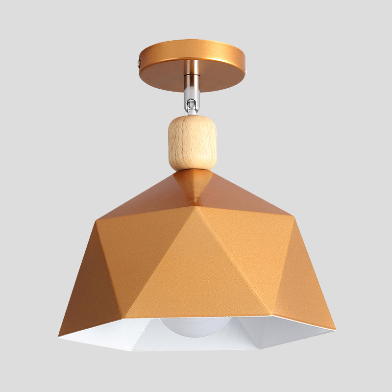 Pivot Shade Faceted Dome Flush Light Macaron Metal Single Apartment Semi Flush Mount Ceiling Fixture in Pink/Gold-Wood - Clearhalo - 'Ceiling Lights' - 'Close To Ceiling Lights' - 'Close to ceiling' - 'Semi-flushmount' - Lighting' - 1460768
