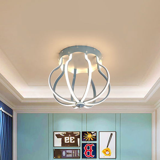 Yellow/Blue Pear Cage Semi Flush Macaron Style Aluminum Semi Flush Mounted Ceiling LED Light for Bedroom, Warm/White Light Clearhalo 'Ceiling Lights' 'Close To Ceiling Lights' 'Close to ceiling' 'Flush mount' Lighting' 1460770