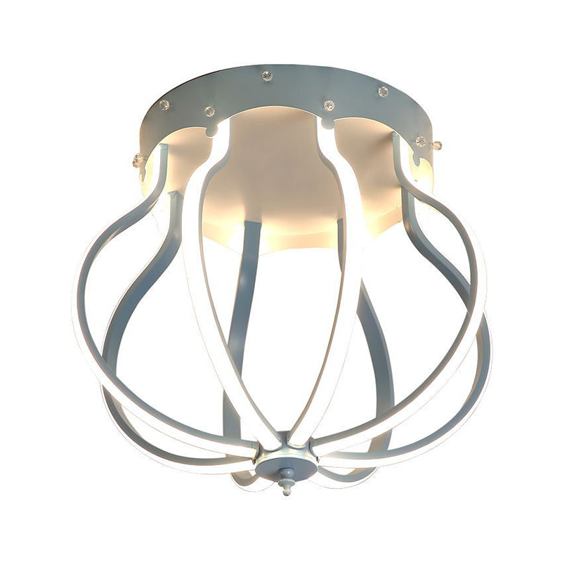 Yellow/Blue Pear Cage Semi Flush Macaron Style Aluminum Semi Flush Mounted Ceiling LED Light for Bedroom, Warm/White Light Clearhalo 'Ceiling Lights' 'Close To Ceiling Lights' 'Close to ceiling' 'Flush mount' Lighting' 1460771