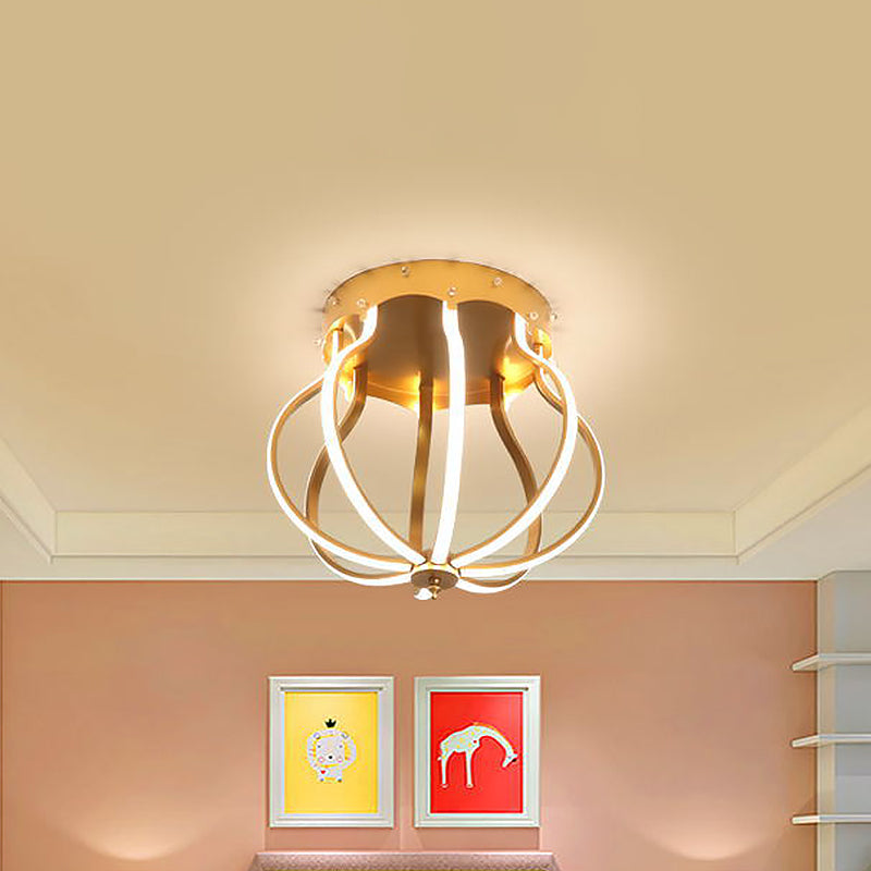 Yellow/Blue Pear Cage Semi Flush Macaron Style Aluminum Semi Flush Mounted Ceiling LED Light for Bedroom, Warm/White Light Clearhalo 'Ceiling Lights' 'Close To Ceiling Lights' 'Close to ceiling' 'Flush mount' Lighting' 1460775