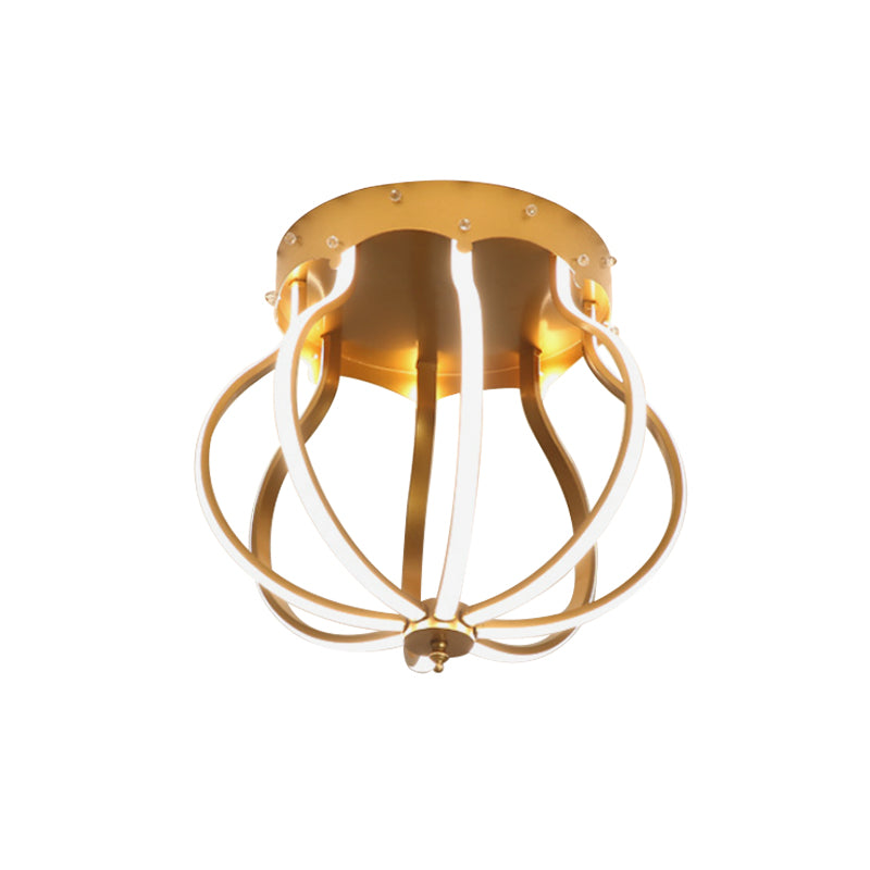 Yellow/Blue Pear Cage Semi Flush Macaron Style Aluminum Semi Flush Mounted Ceiling LED Light for Bedroom, Warm/White Light Clearhalo 'Ceiling Lights' 'Close To Ceiling Lights' 'Close to ceiling' 'Flush mount' Lighting' 1460776