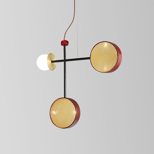Modern Vogue Cross Chandelier Metal 5-Light Living Room Pendant Lamp in Red with Ball Glass Shade and Mesh Screen Clearhalo 'Ceiling Lights' 'Chandeliers' 'Modern Chandeliers' 'Modern' Lighting' 1460781