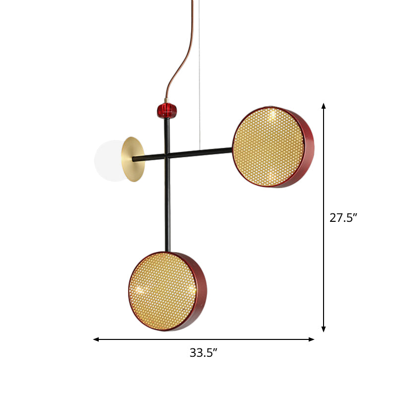 Modern Vogue Cross Chandelier Metal 5-Light Living Room Pendant Lamp in Red with Ball Glass Shade and Mesh Screen Clearhalo 'Ceiling Lights' 'Chandeliers' 'Modern Chandeliers' 'Modern' Lighting' 1460782