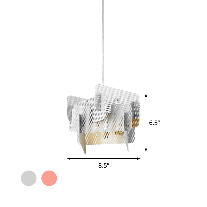 Steel Spliced Mesh Screen Drop Pendant Modern Vogue 1 Head Pink/Grey Hanging Ceiling Light for Dining Room Clearhalo 'Ceiling Lights' 'Modern Pendants' 'Modern' 'Pendant Lights' 'Pendants' Lighting' 1460787