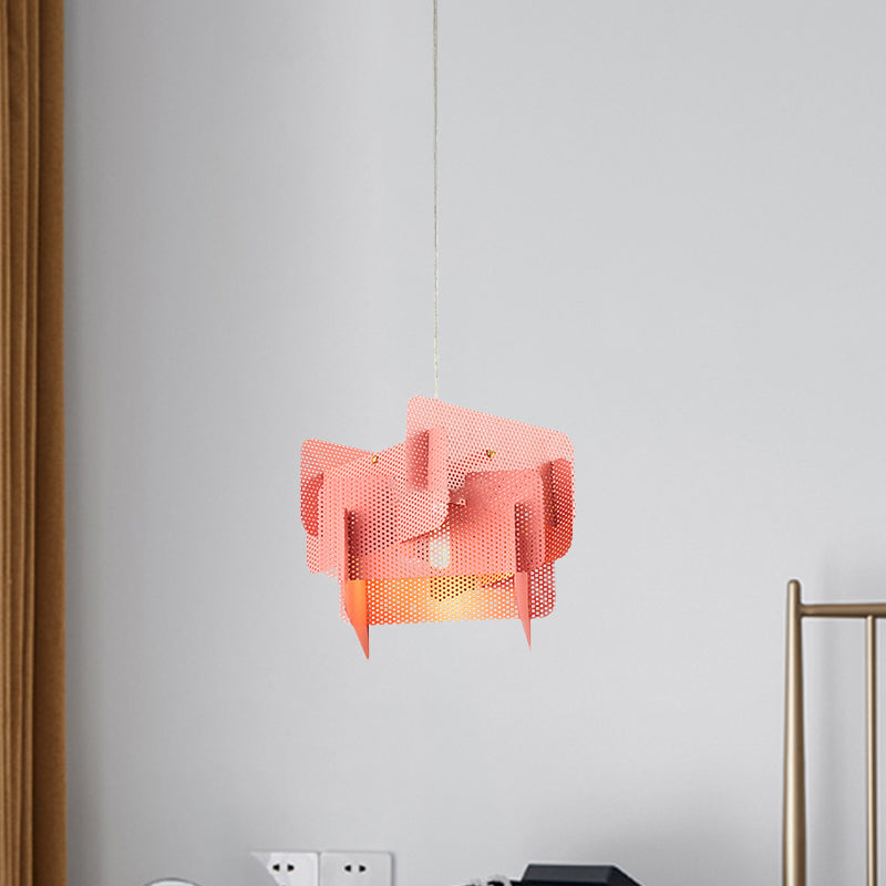 Steel Spliced Mesh Screen Drop Pendant Modern Vogue 1 Head Pink/Grey Hanging Ceiling Light for Dining Room Clearhalo 'Ceiling Lights' 'Modern Pendants' 'Modern' 'Pendant Lights' 'Pendants' Lighting' 1460789