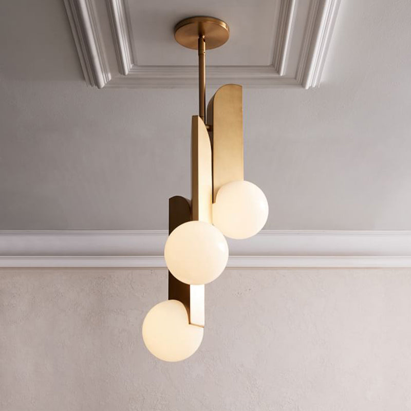 3 Bulbs Global Chandelier Lighting Colonial Gold Opal Frosted Glass Pendant Light Fixture for Bedroom Gold Clearhalo 'Ceiling Lights' 'Chandeliers' Lighting' options 1460812_fabdf188-d0f0-4e43-bd99-2f710e952835
