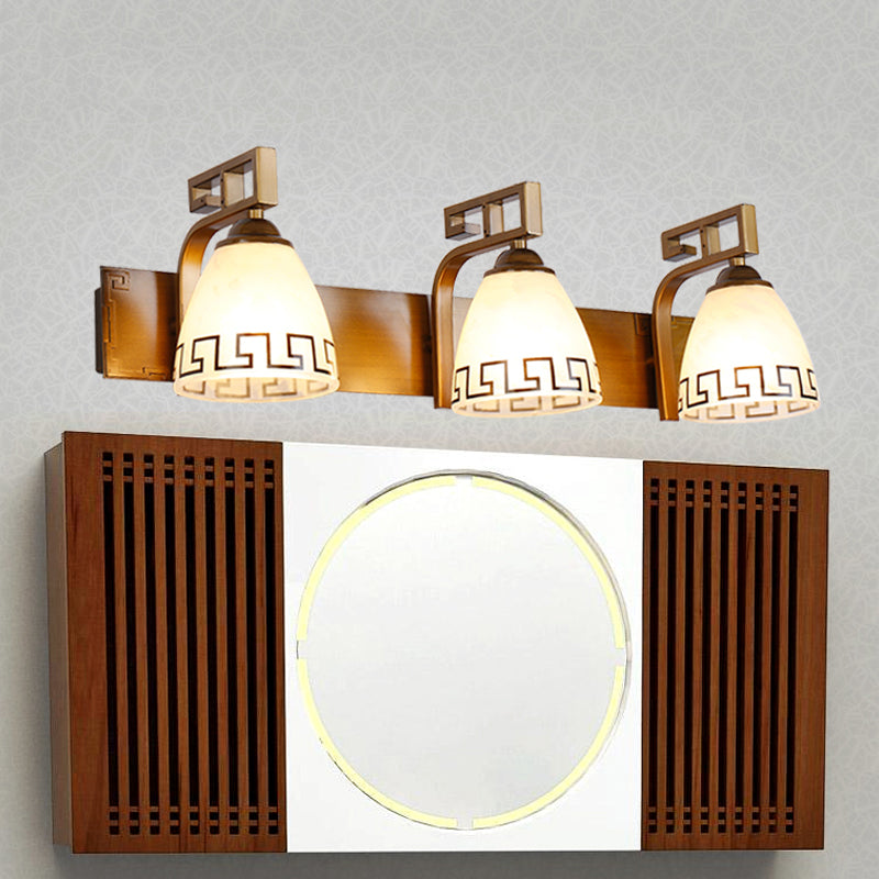 Ivory Glass Dome Vanity Sconce 2/3 Lights Bathroom Wall Lamp Fixture in Gold with Iron Curvy Arm 3.0 Gold Clearhalo 'Vanity Lights' 'Wall Lights' Lighting' 1460835