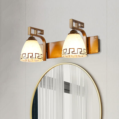 Ivory Glass Dome Vanity Sconce 2/3 Lights Bathroom Wall Lamp Fixture in Gold with Iron Curvy Arm 2.0 Gold Clearhalo 'Vanity Lights' 'Wall Lights' Lighting' 1460840