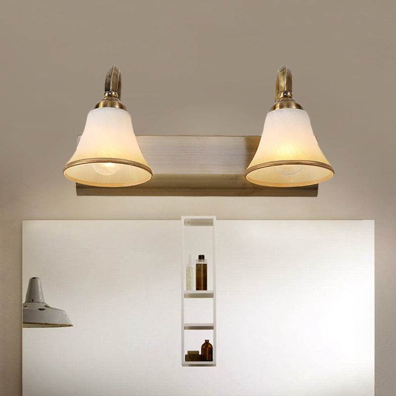 Gold 2/3/4 Bulbs Vanity Sconce Vintage Opal Glass Bell Wall Mounted Lighting with Metal Swooping Arm 2.0 Gold Clearhalo 'Vanity Lights' 'Wall Lights' Lighting' 1460880