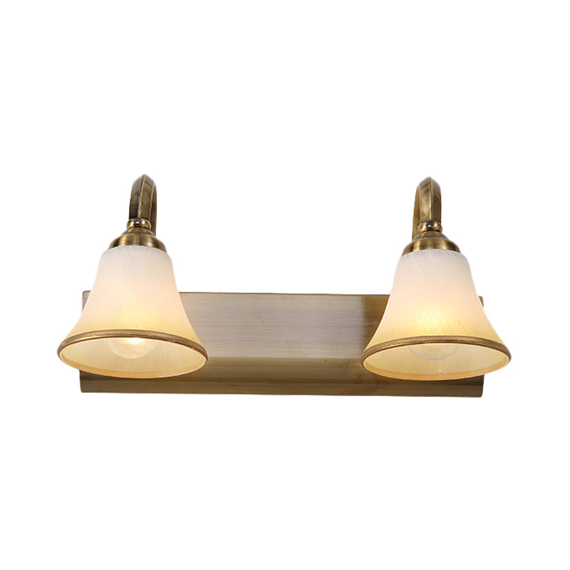 Gold 2/3/4 Bulbs Vanity Sconce Vintage Opal Glass Bell Wall Mounted Lighting with Metal Swooping Arm Clearhalo 'Vanity Lights' 'Wall Lights' Lighting' 1460882
