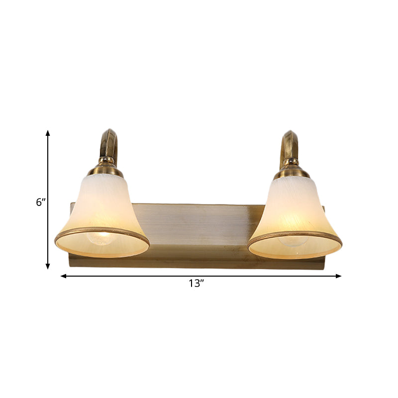 Gold 2/3/4 Bulbs Vanity Sconce Vintage Opal Glass Bell Wall Mounted Lighting with Metal Swooping Arm Clearhalo 'Vanity Lights' 'Wall Lights' Lighting' 1460884