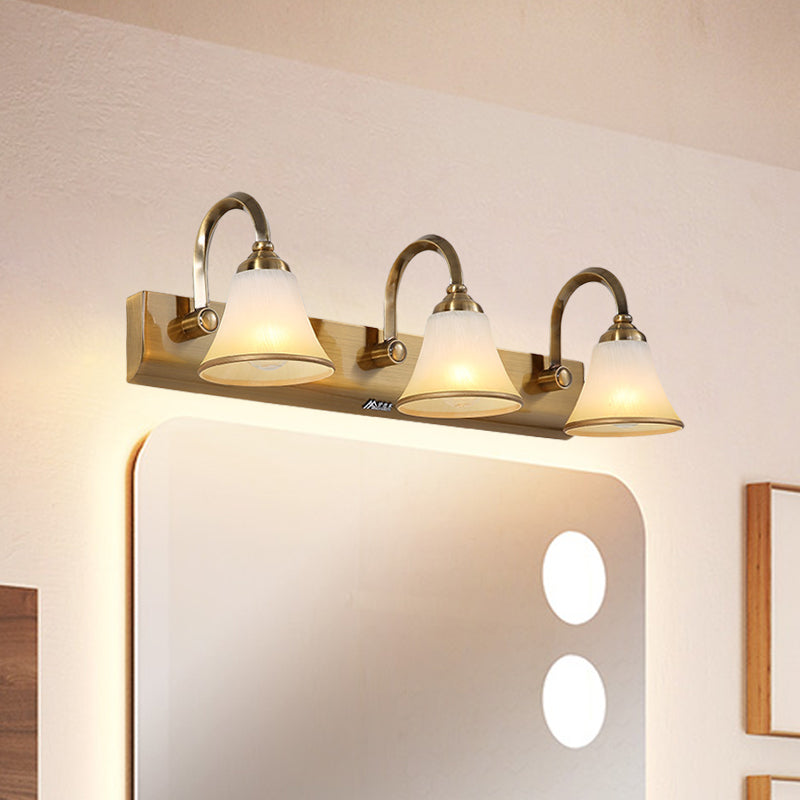 Gold 2/3/4 Bulbs Vanity Sconce Vintage Opal Glass Bell Wall Mounted Lighting with Metal Swooping Arm 3.0 Gold Clearhalo 'Vanity Lights' 'Wall Lights' Lighting' 1460885