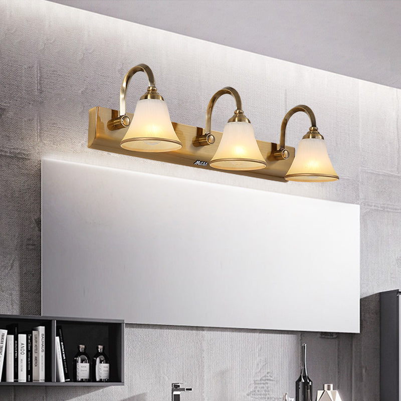 Gold 2/3/4 Bulbs Vanity Sconce Vintage Opal Glass Bell Wall Mounted Lighting with Metal Swooping Arm Clearhalo 'Vanity Lights' 'Wall Lights' Lighting' 1460886