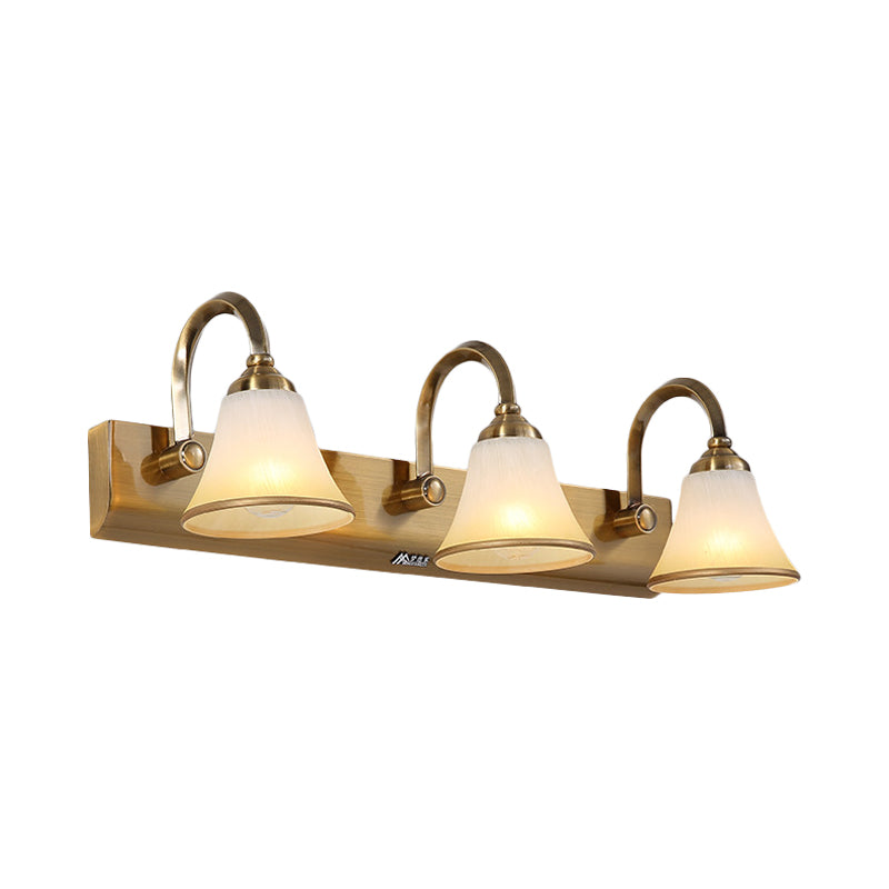 Gold 2/3/4 Bulbs Vanity Sconce Vintage Opal Glass Bell Wall Mounted Lighting with Metal Swooping Arm Clearhalo 'Vanity Lights' 'Wall Lights' Lighting' 1460887