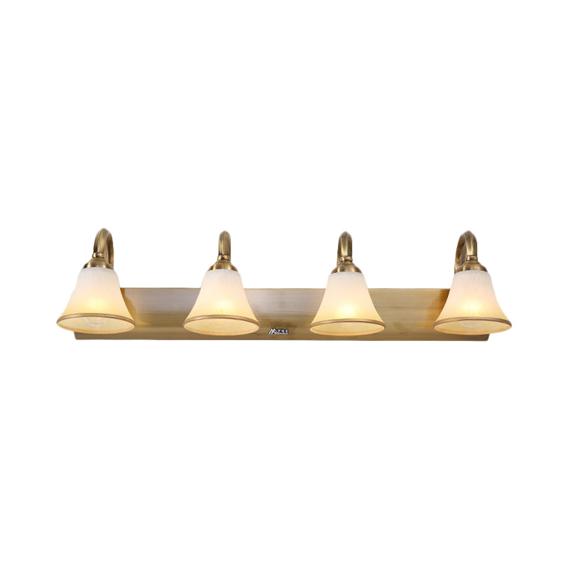 Gold 2/3/4 Bulbs Vanity Sconce Vintage Opal Glass Bell Wall Mounted Lighting with Metal Swooping Arm Clearhalo 'Vanity Lights' 'Wall Lights' Lighting' 1460892