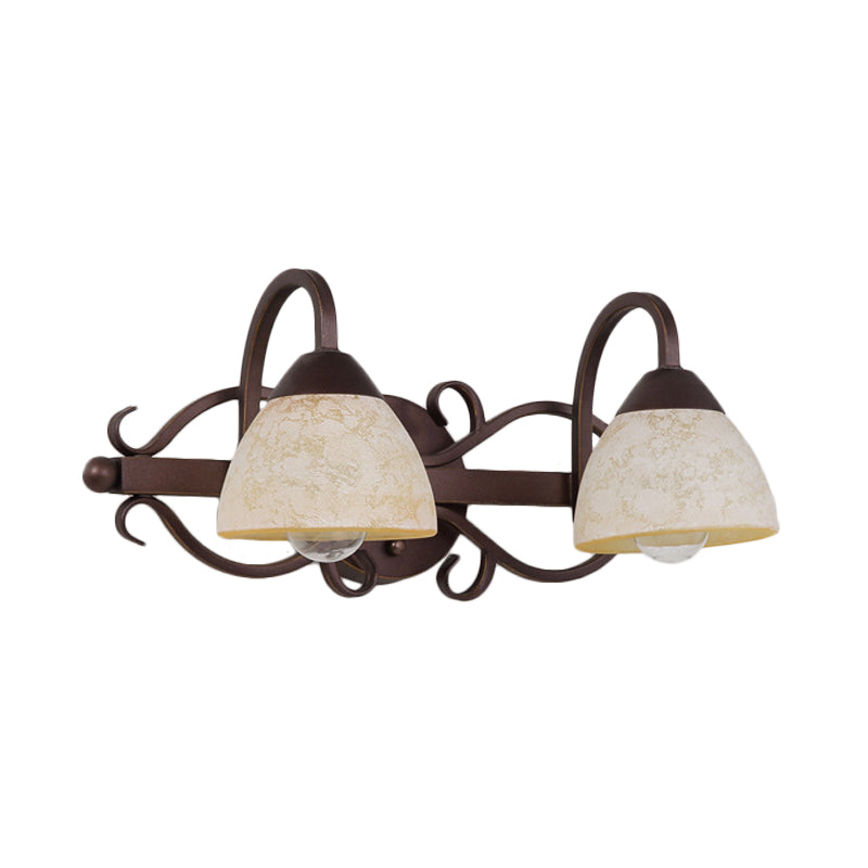 Brown Bowl Vanity Wall Light Antique Beige Glass 2/3/4 Bulbs Bathroom Wall Sconce Lighting Fixture with Swooping Arm Clearhalo 'Vanity Lights' 'Wall Lights' Lighting' 1460908