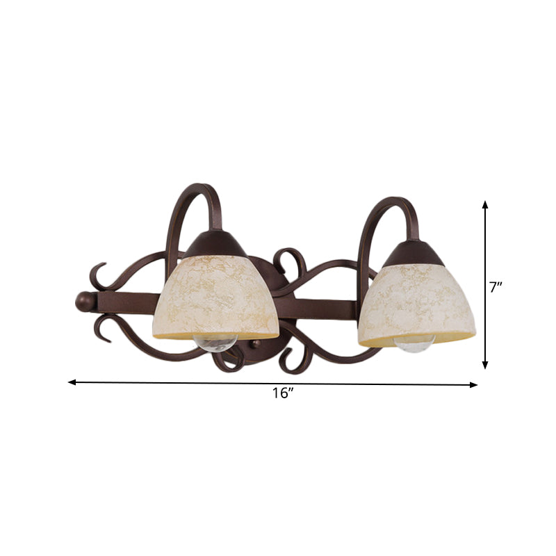 Brown Bowl Vanity Wall Light Antique Beige Glass 2/3/4 Bulbs Bathroom Wall Sconce Lighting Fixture with Swooping Arm Clearhalo 'Vanity Lights' 'Wall Lights' Lighting' 1460909