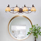Brown Bowl Vanity Wall Light Antique Beige Glass 2/3/4 Bulbs Bathroom Wall Sconce Lighting Fixture with Swooping Arm Clearhalo 'Vanity Lights' 'Wall Lights' Lighting' 1460916