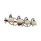 Brown Bowl Vanity Wall Light Antique Beige Glass 2/3/4 Bulbs Bathroom Wall Sconce Lighting Fixture with Swooping Arm Clearhalo 'Vanity Lights' 'Wall Lights' Lighting' 1460918