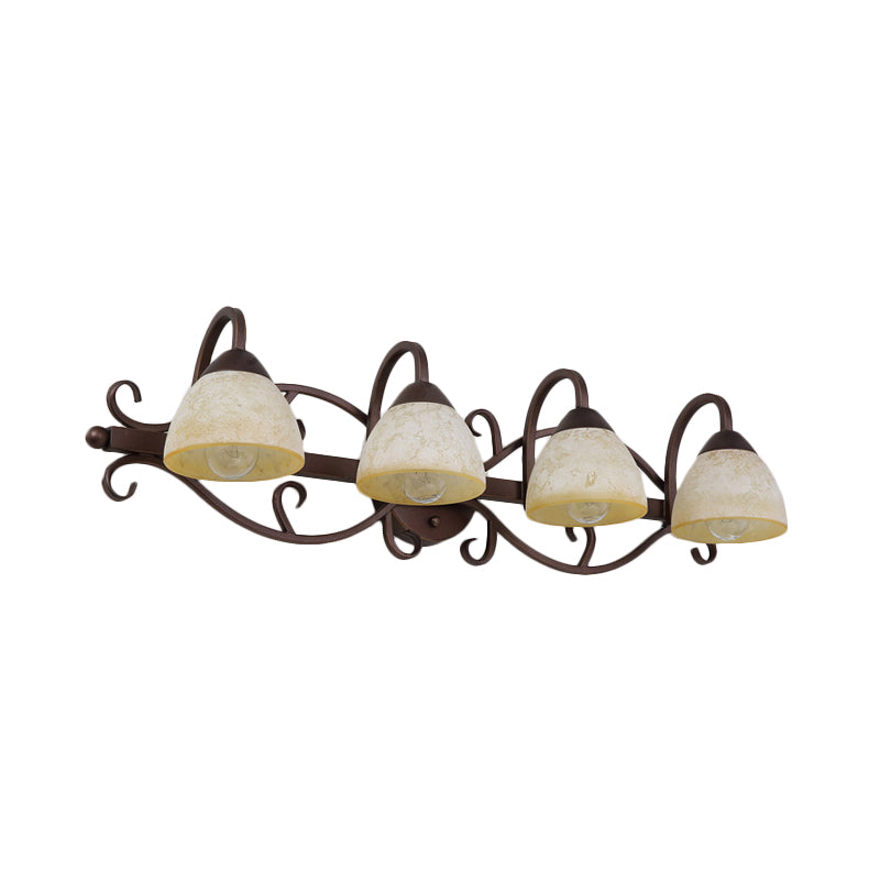 Brown Bowl Vanity Wall Light Antique Beige Glass 2/3/4 Bulbs Bathroom Wall Sconce Lighting Fixture with Swooping Arm Clearhalo 'Vanity Lights' 'Wall Lights' Lighting' 1460918