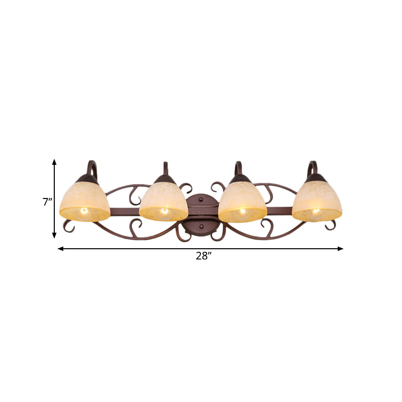 Brown Bowl Vanity Wall Light Antique Beige Glass 2/3/4 Bulbs Bathroom Wall Sconce Lighting Fixture with Swooping Arm Clearhalo 'Vanity Lights' 'Wall Lights' Lighting' 1460919