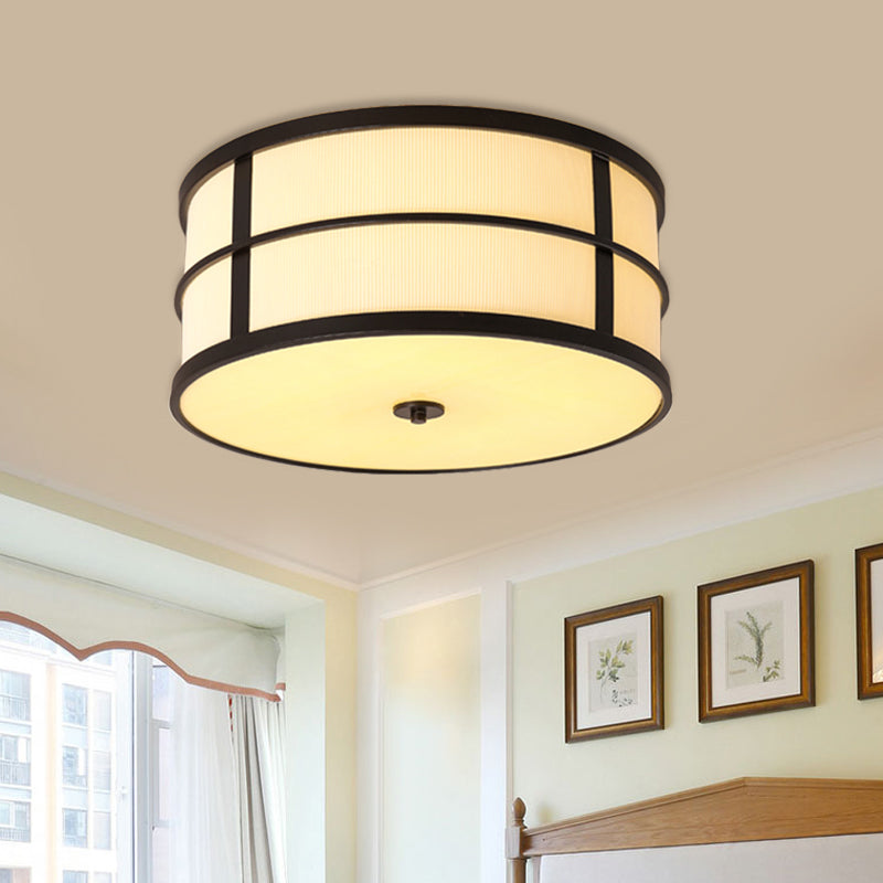 5-Bulb Drum Ceiling Light Traditional Black Fabric Flush Mount Lighting Fixture with Circular Frame Clearhalo 'Ceiling Lights' 'Close To Ceiling Lights' 'Close to ceiling' 'Flush mount' Lighting' 1460921