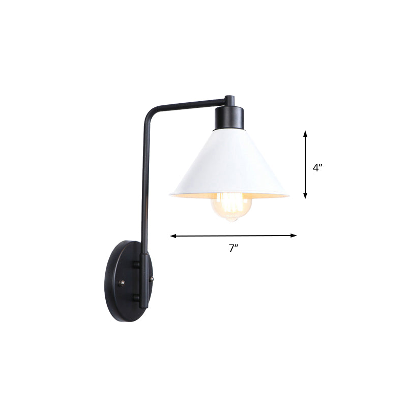 White Conic Wall Lamp Vintage Retro Metallic 1 Bulb Study Room Wall Mount Light with Angle Arm Clearhalo 'Art deco wall lights' 'Cast Iron' 'Glass' 'Industrial wall lights' 'Industrial' 'Middle century wall lights' 'Modern' 'Rustic wall lights' 'Tiffany' 'Traditional wall lights' 'Wall Lamps & Sconces' 'Wall Lights' Lighting' 146121