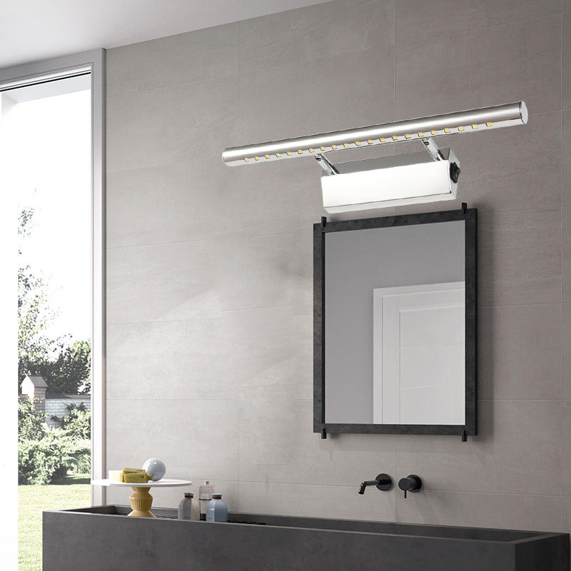 Modern Style Cylinder Vanity Wall Sconce Metallic 10"/16" W LED Bathroom Wall Mounted Lamp in Chrome, Warm/White Light - Clearhalo - 'Cast Iron' - 'Glass' - 'Industrial' - 'Modern wall lights' - 'Modern' - 'Tiffany' - 'Traditional wall lights' - 'Vanity Lights' - 'Wall Lights' - Lighting' - 146128