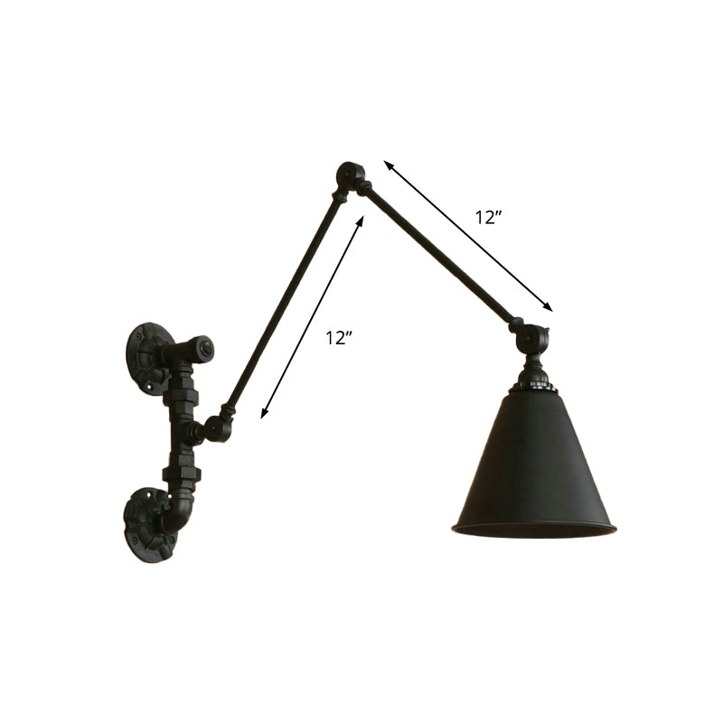 1 Bulb Swing Arm Wall Sconce Lighting Industrial Black Metal Wall Mount Light with Cone Shade Clearhalo 'Art deco wall lights' 'Cast Iron' 'Glass' 'Industrial wall lights' 'Industrial' 'Middle century wall lights' 'Modern' 'Rustic wall lights' 'Tiffany' 'Traditional wall lights' 'Wall Lamps & Sconces' 'Wall Lights' Lighting' 146153