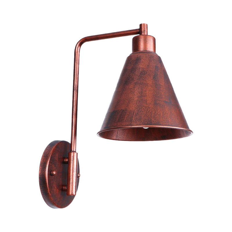 1 Bulb Conical Wall Sconce Vintage Style Black/Rust Iron Wall Mounted Lamp with Angle Arm for Farmhouse Clearhalo 'Art deco wall lights' 'Cast Iron' 'Glass' 'Industrial wall lights' 'Industrial' 'Middle century wall lights' 'Modern' 'Rustic wall lights' 'Tiffany' 'Traditional wall lights' 'Wall Lamps & Sconces' 'Wall Lights' Lighting' 146168