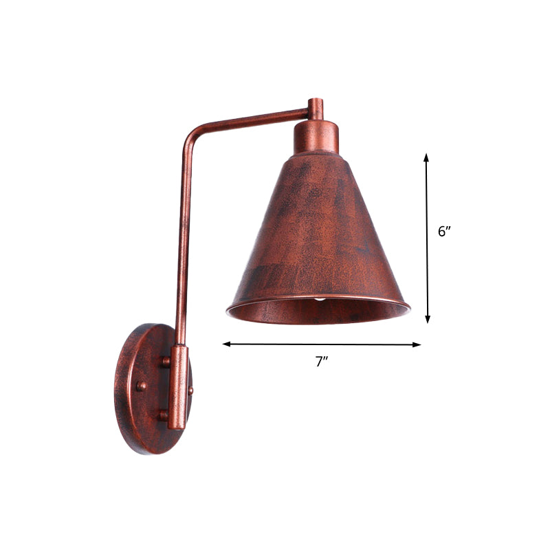 1 Bulb Conical Wall Sconce Vintage Style Black/Rust Iron Wall Mounted Lamp with Angle Arm for Farmhouse Clearhalo 'Art deco wall lights' 'Cast Iron' 'Glass' 'Industrial wall lights' 'Industrial' 'Middle century wall lights' 'Modern' 'Rustic wall lights' 'Tiffany' 'Traditional wall lights' 'Wall Lamps & Sconces' 'Wall Lights' Lighting' 146169