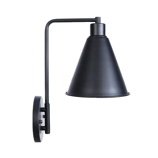 1 Bulb Conical Wall Sconce Vintage Style Black/Rust Iron Wall Mounted Lamp with Angle Arm for Farmhouse Clearhalo 'Art deco wall lights' 'Cast Iron' 'Glass' 'Industrial wall lights' 'Industrial' 'Middle century wall lights' 'Modern' 'Rustic wall lights' 'Tiffany' 'Traditional wall lights' 'Wall Lamps & Sconces' 'Wall Lights' Lighting' 146172