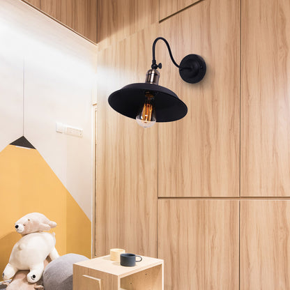 Farmhouse Barn Wall Mount Light 1 Bulb Metallic Wall Lighting with Gooseneck Arm in Black for Balcony Black Clearhalo 'Cast Iron' 'Glass' 'Industrial' 'Modern wall lights' 'Modern' 'Tiffany' 'Traditional wall lights' 'Wall Lamps & Sconces' 'Wall Lights' Lighting' 146173