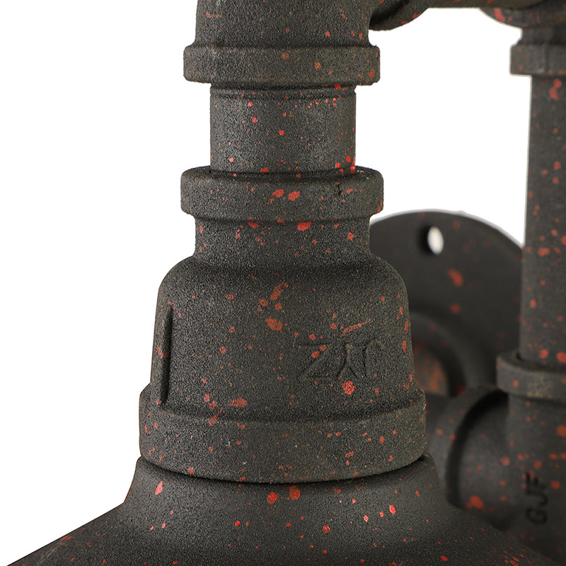 Black/Bronze Tubed Wall Light Fixture Industrial Metallic 2 Lights Kitchen Sconce Lighting with Cage Shade and Red Valve Clearhalo 'Art deco wall lights' 'Cast Iron' 'Glass' 'Industrial wall lights' 'Industrial' 'Middle century wall lights' 'Modern' 'Rustic wall lights' 'Tiffany' 'Traditional wall lights' 'Wall Lamps & Sconces' 'Wall Lights' Lighting' 146187