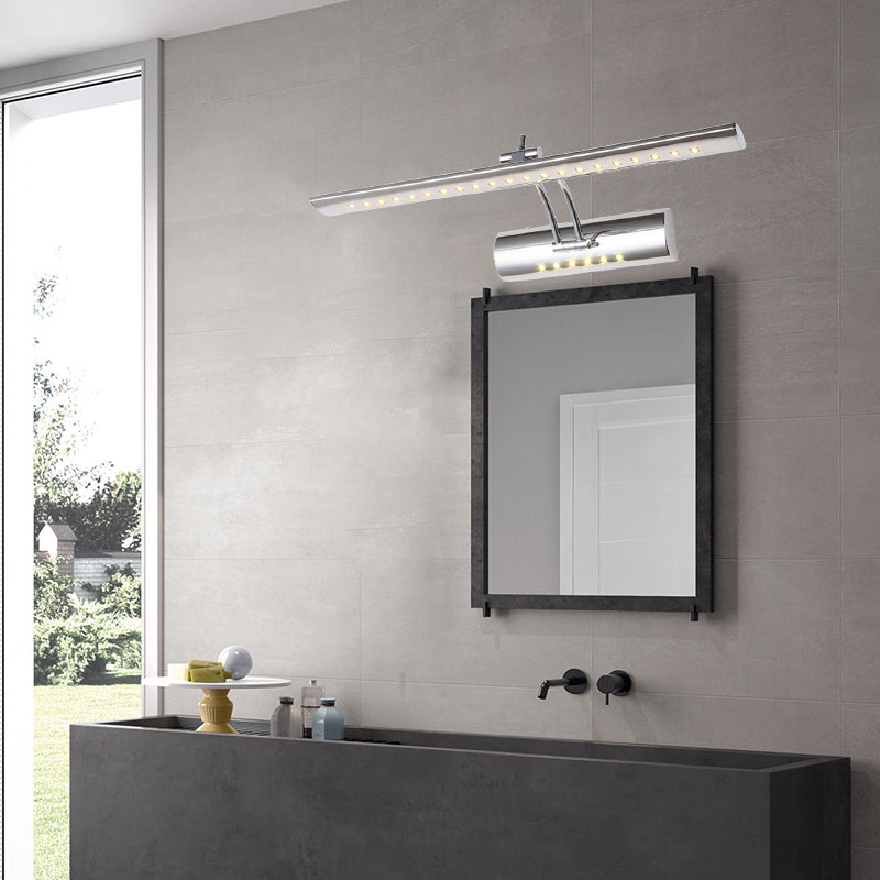 Nickel Finish Linear Wall Light Fixture Contemporary 16"/21.5" Wide LED Metallic Vanity Lighting in White/Warm Light Clearhalo 'Cast Iron' 'Glass' 'Industrial' 'Modern wall lights' 'Modern' 'Tiffany' 'Traditional wall lights' 'Vanity Lights' 'Wall Lights' Lighting' 146192