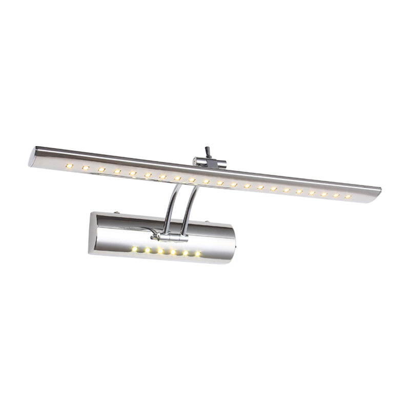 Nickel Finish Linear Wall Light Fixture Contemporary 16"/21.5" Wide LED Metallic Vanity Lighting in White/Warm Light Clearhalo 'Cast Iron' 'Glass' 'Industrial' 'Modern wall lights' 'Modern' 'Tiffany' 'Traditional wall lights' 'Vanity Lights' 'Wall Lights' Lighting' 146194