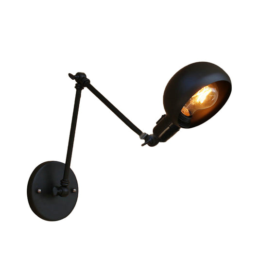 1 Bulb Metal Wall Lighting Industrial Black Swing Arm Study Room Wall Sconce Light with Bowl Shade Clearhalo 'Art deco wall lights' 'Cast Iron' 'Glass' 'Industrial wall lights' 'Industrial' 'Middle century wall lights' 'Modern' 'Rustic wall lights' 'Tiffany' 'Traditional wall lights' 'Wall Lamps & Sconces' 'Wall Lights' Lighting' 146212