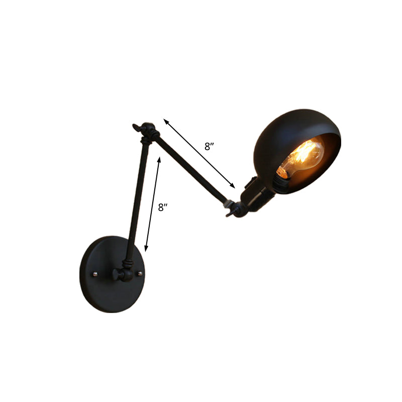 1 Bulb Metal Wall Lighting Industrial Black Swing Arm Study Room Wall Sconce Light with Bowl Shade Clearhalo 'Art deco wall lights' 'Cast Iron' 'Glass' 'Industrial wall lights' 'Industrial' 'Middle century wall lights' 'Modern' 'Rustic wall lights' 'Tiffany' 'Traditional wall lights' 'Wall Lamps & Sconces' 'Wall Lights' Lighting' 146214