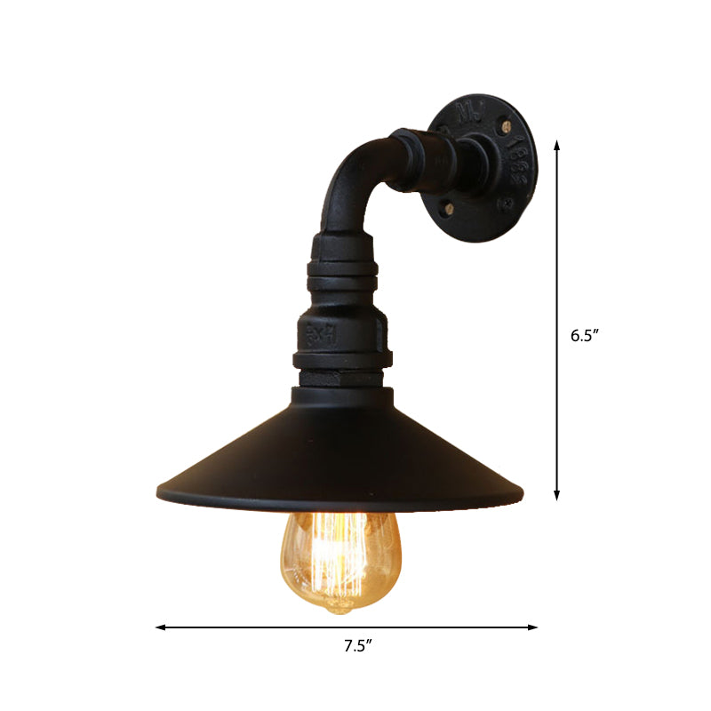 Metal Antique Brass/Black Wall Sconce Light Conic Shade 1 Light Steampunk Wall Lighting with Curved Pipe Clearhalo 'Art deco wall lights' 'Cast Iron' 'Glass' 'Industrial wall lights' 'Industrial' 'Middle century wall lights' 'Modern' 'Rustic wall lights' 'Tiffany' 'Traditional wall lights' 'Wall Lamps & Sconces' 'Wall Lights' Lighting' 146228