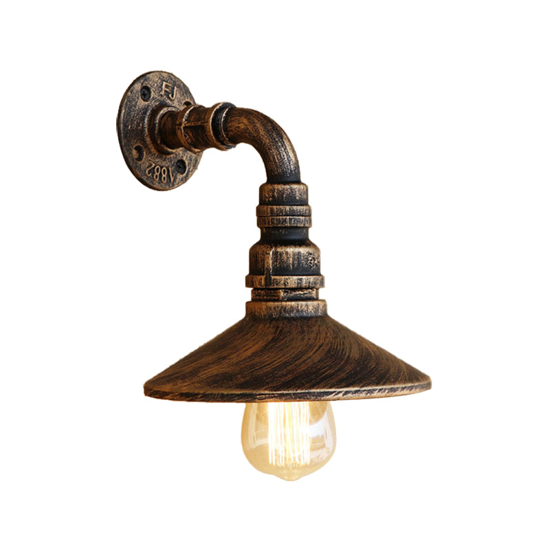 Metal Antique Brass/Black Wall Sconce Light Conic Shade 1 Light Steampunk Wall Lighting with Curved Pipe Clearhalo 'Art deco wall lights' 'Cast Iron' 'Glass' 'Industrial wall lights' 'Industrial' 'Middle century wall lights' 'Modern' 'Rustic wall lights' 'Tiffany' 'Traditional wall lights' 'Wall Lamps & Sconces' 'Wall Lights' Lighting' 146230