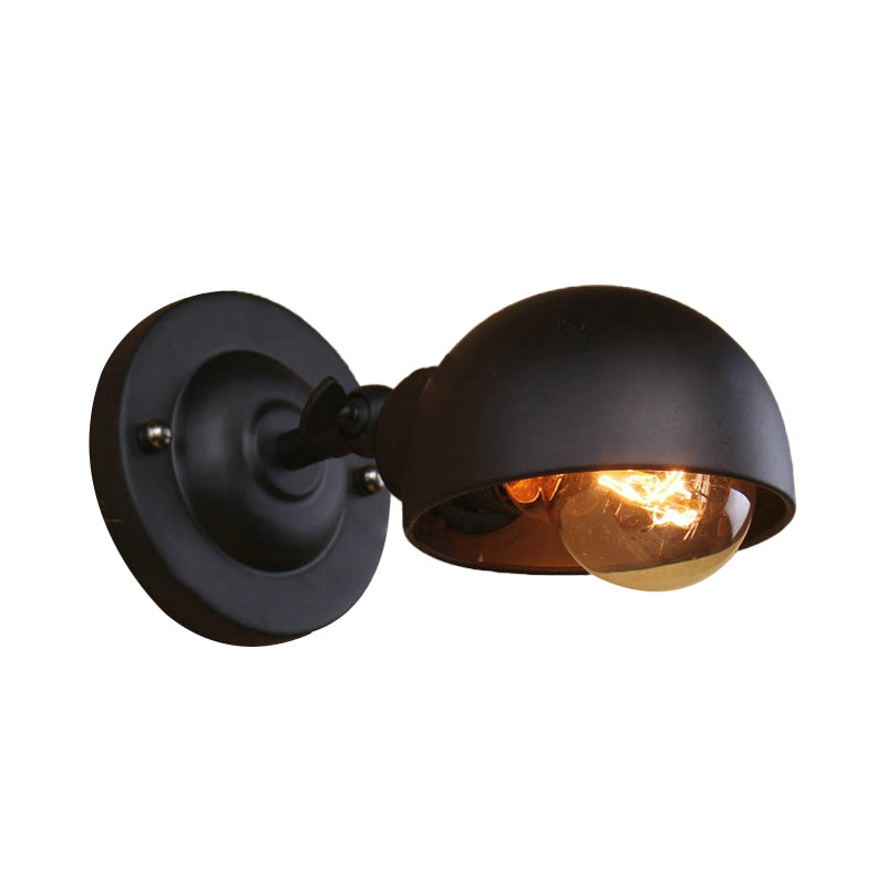1 Head Wall Mount Light Loft Style Dome Shade Metal Adjustable Wall Sconce in Black for Bedroom Clearhalo 'Art deco wall lights' 'Cast Iron' 'Glass' 'Industrial wall lights' 'Industrial' 'Middle century wall lights' 'Modern' 'Rustic wall lights' 'Tiffany' 'Traditional wall lights' 'Wall Lamps & Sconces' 'Wall Lights' Lighting' 146233