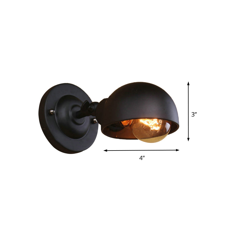 1 Head Wall Mount Light Loft Style Dome Shade Metal Adjustable Wall Sconce in Black for Bedroom Clearhalo 'Art deco wall lights' 'Cast Iron' 'Glass' 'Industrial wall lights' 'Industrial' 'Middle century wall lights' 'Modern' 'Rustic wall lights' 'Tiffany' 'Traditional wall lights' 'Wall Lamps & Sconces' 'Wall Lights' Lighting' 146234